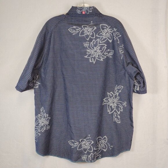 Vintage OP Ocean Pacific Mens L Button Up Shirt Blue and White Rayon SS Beach - Picture 7 of 12